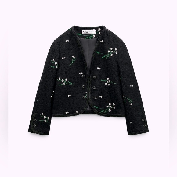 Floral Embroidered Black Short Jacket - NWT - Picture 4 of 7